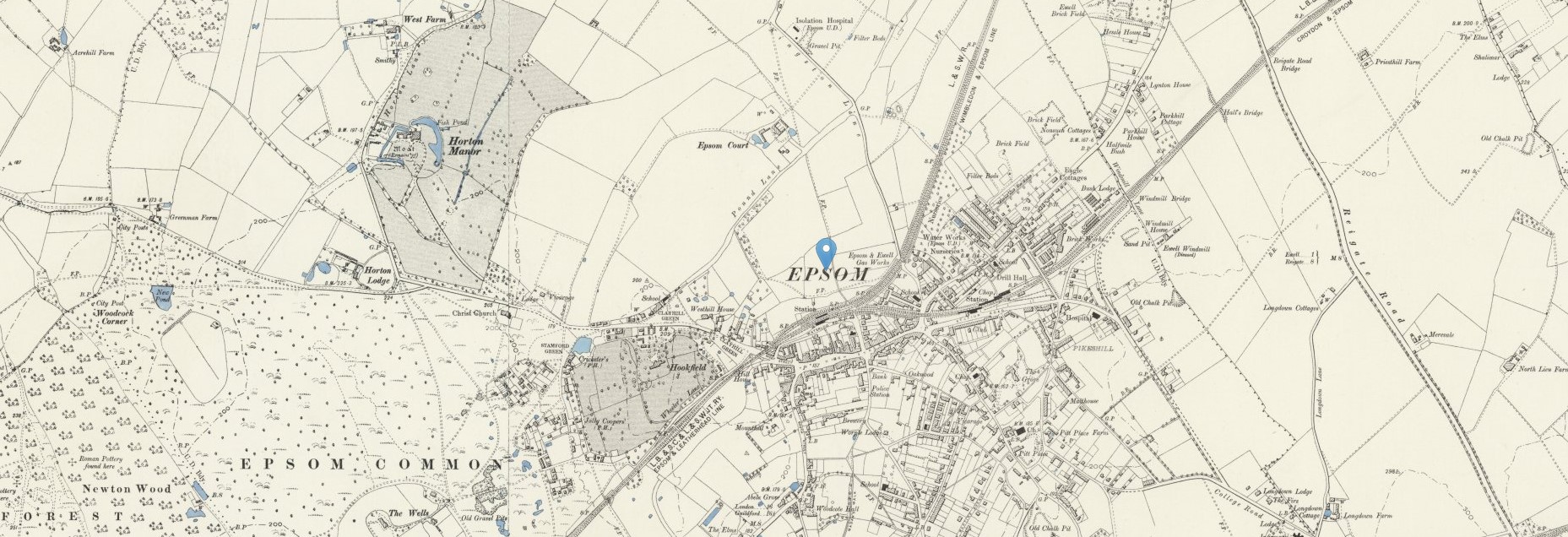 OS NLS Surrey XIX NW Revised 1894 to 1895 Published 1897